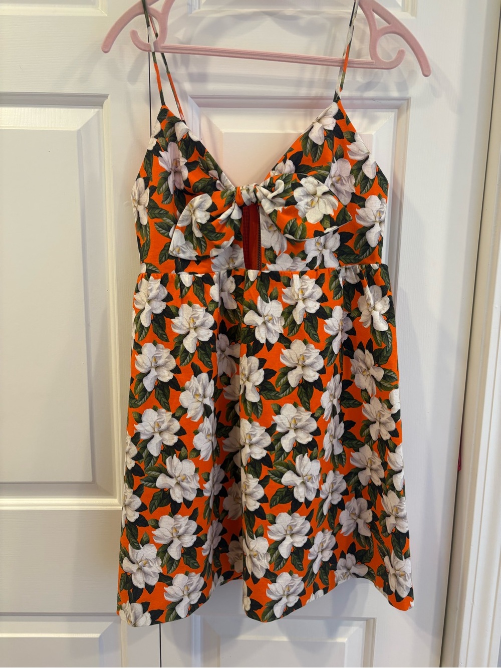 Alice + Olivia Orange Floral Tie-Front Dress with White Blooms
